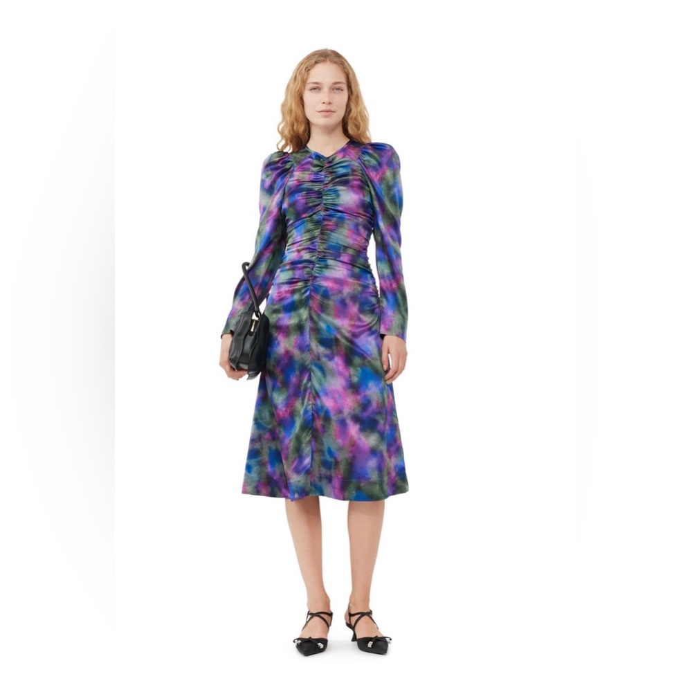 GANNI Floral Print Silk Blend Satin Midi Dress Size EU 36 US 4 - New with Tags